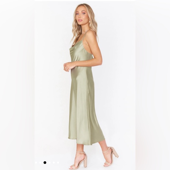 Silky Cowl Neck Slip Dress - moss green - Picture 3 of 5